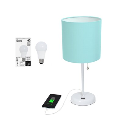 Creekwood Home Oslo 19.5" LED Table Lamp with USB Port, White Base/Aqua Shade (CWT-2011-AW-LB)