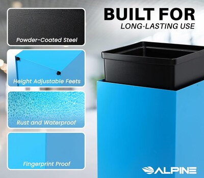 Alpine Industries Steel Recycling and Trash Can Set with Square and Mixed Lid, 29 Gallon, Blue/Black, 2/Pack (ALP4450-BLK-KIT3)