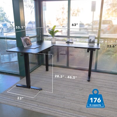 Mount-It! MI-15001 63"W L-Shaped Adjustable Particle Board Standing Desk, Black (MI-15001)