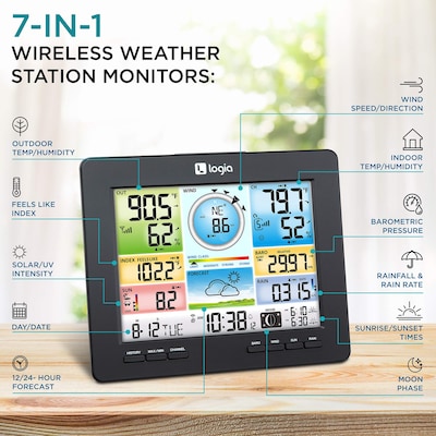 Logia 7-in-1 Wi-Fi Weather Station w/ Solar, Indoor/Outdoor Weather Station w/Forecast Data & More! (LOWSC710SWB)