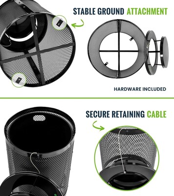 Alpine Industries 4460 Steel Mesh Trash Can with Covered Top with Open Sides Lid, 36 Gallon, Black (ALP4460-01-B)