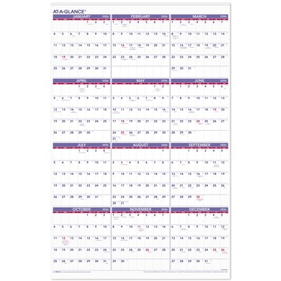 2026 AT-A-GLANCE 24 x 36 Yearly Wall Calendar, White/Purple (PM12-28-26)