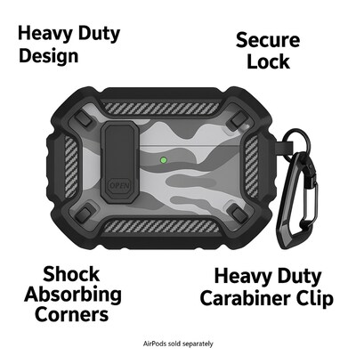 SaharaCase Raider Series Heavy Duty Secure Lock Case for Airpods Pro 3, Shock Absorbing Corners, Camo Gray (HP00224)