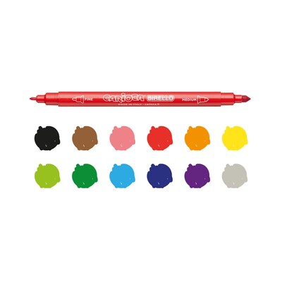 CARIOCA Birello Washable Kids Markers, Twin Tip, Assorted Colors, 12/Set (CRA41457)