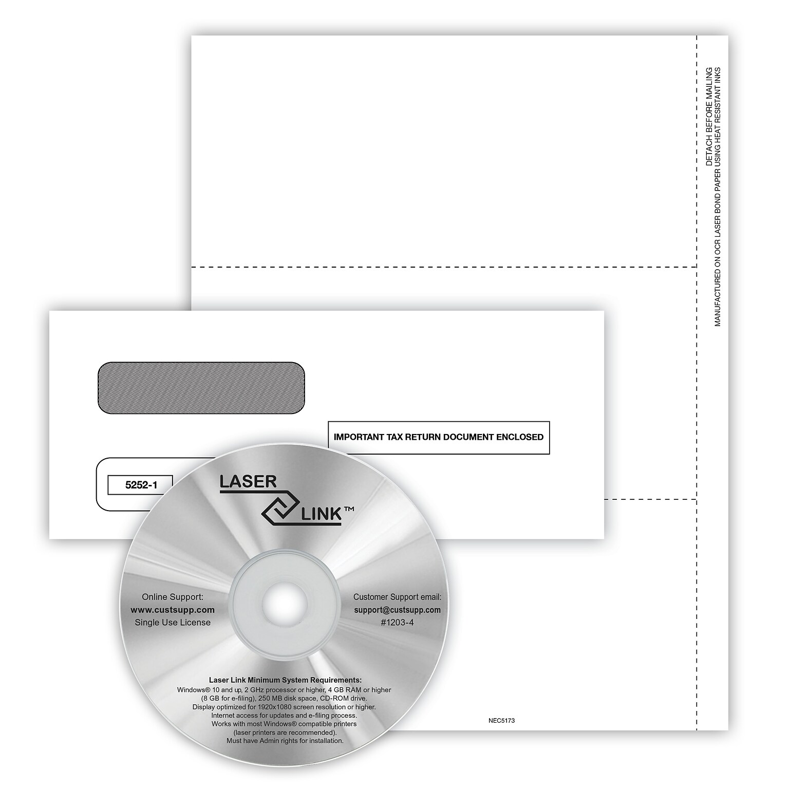 ComplyRight 2024 1099-NEC Tax Form, Envelopes and LaserLink Software, 3-Up, White, 50/Pack (NEC5173ES)