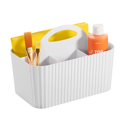 mDesign 4-Section Plastic Desktop Caddy Organizer with Handle, White (26054)