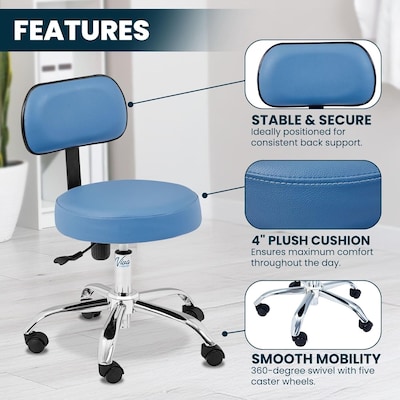 Viva Comfort Armless Vinyl Medical and Lab Stool with Lumbar Support, Blue (ADI910-03-BLU-MK)