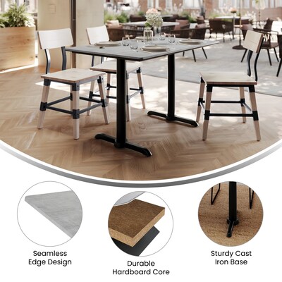 Flash Furniture Acadia Wooden Dining Table with T-Bases, 30"D x 48"W, Gray Faux Concrete/Black Base (ST3048CGT0522)