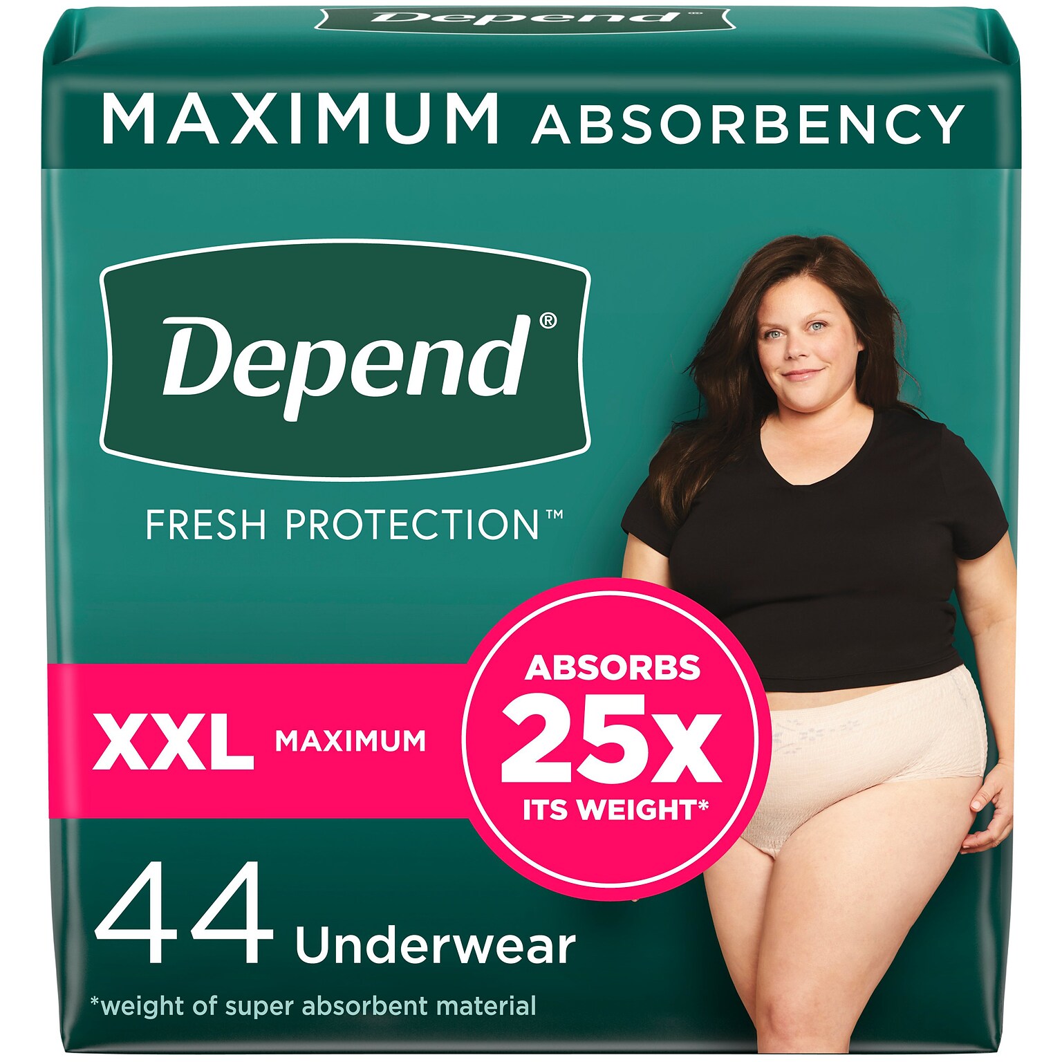 Depend Fresh Protection Adult Incontinence Underwear for Women, Disposable, XXL, Blush, 44 Count (53304)