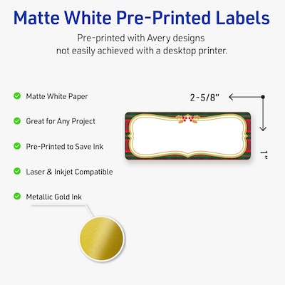 Avery Rectangle Multipurpose Labels, 1 x 2-5/8, White, 160/Pack (19479370508)