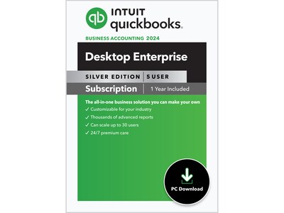 QuickBooks Desktop Enterprise Silver 2024 for 5 Users, 1-Year Subscription, Windows, Download (51023