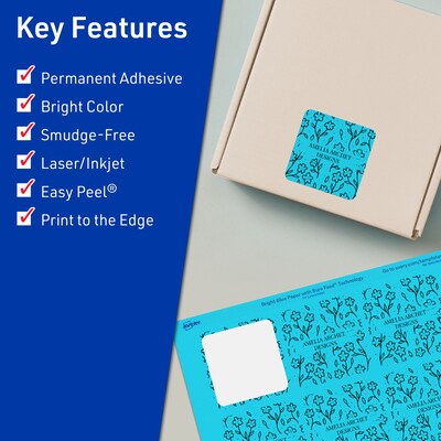 Avery Printable Square Multipurpose Labels, 2-1/8 x 2-1/8, Bright Blue, 120/Pack (94105)