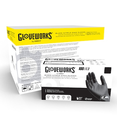 Gloveworks GWBEN Nitrile Exam Gloves, Large, Black, 100/Box, 10 Boxes/Carton (GWBEN46100XX)