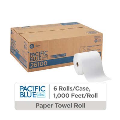 Pacific Blue Select Recycled Hardwound Paper Towels, 1-ply, 1000 ft./Roll, 6 Rolls/Carton (26100)