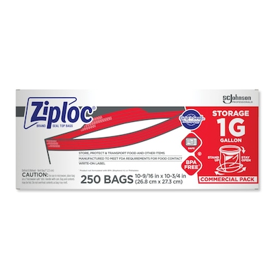 Ziploc Double Zipper Storage Bags, Gallon, 250 Bags/Carton (682257