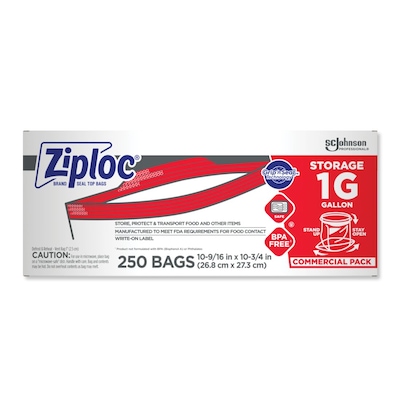 Ziploc Double Zipper Storage Bags, Gallon, 250 Bags/Carton (682257)