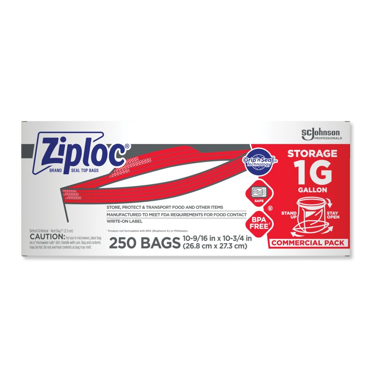 Ziploc Double Zipper Storage Bags, Gallon, 250 Bags/Carton (682257)