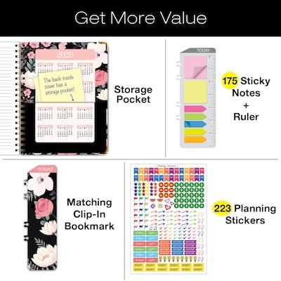 2027 Excello Brands 9" x 11" Weekly & Monthly Standard Planner, Paperboard Cover, Black Floral Pink (FSHN-CY27-8511-06)