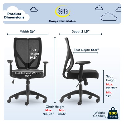 Serta Works Mesh Back Polyester Computer and Desk Chair, Black (CHR10021A)