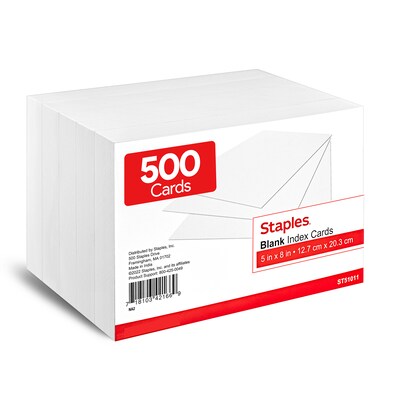 Staples 5 x 8 Index Cards, Blank, White, 500/Pack (TR51005)