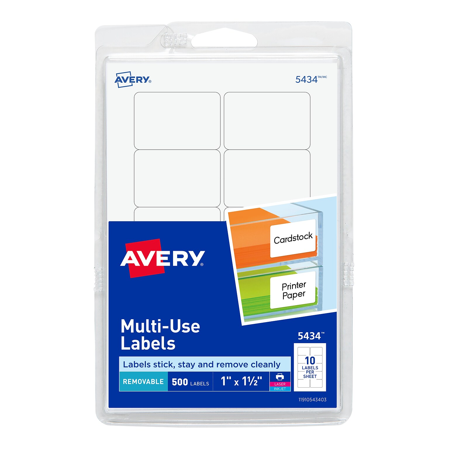 Avery Laser/Inkjet Multipurpose Labels, 1 x 1-1/2, White, 500 Labels/Pack (5434)
