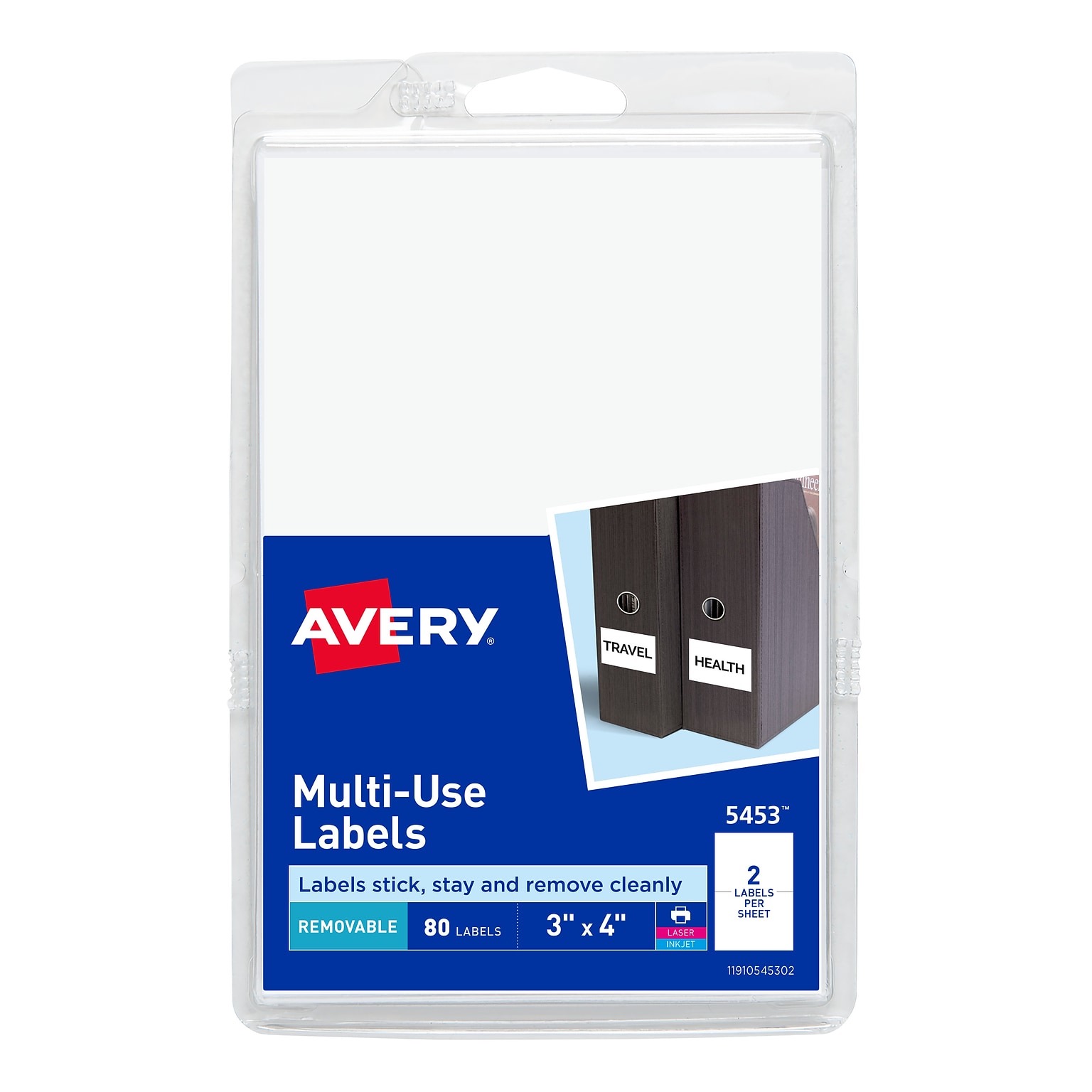 Avery Laser/Inkjet Multipurpose Labels, 3 x 4, White, 2/Sheet, 40 Sheets/Pack (5453)