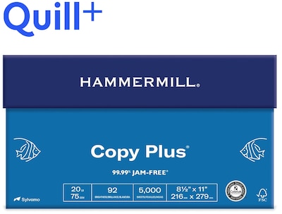 Quill+ Hammermill Copy Plus Paper, 8.5 x 11, 20 lbs., White, 500 Sheets/Ream, 10 Reams/Carton (105