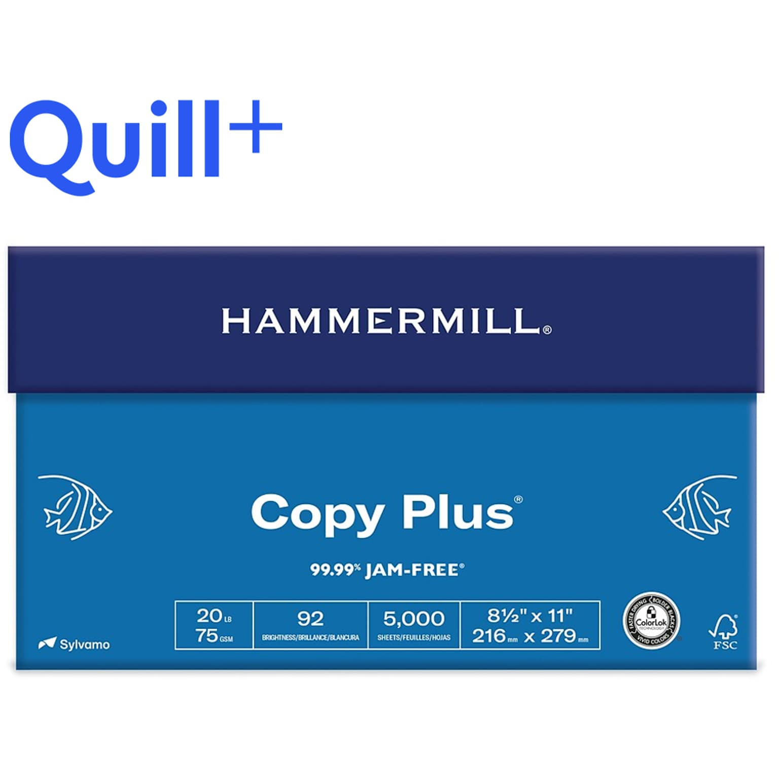 Quill+ Hammermill Copy Plus Paper, 8.5 x 11, 20 lbs., White, 500 Sheets/Ream, 10 Reams/Carton (105007)