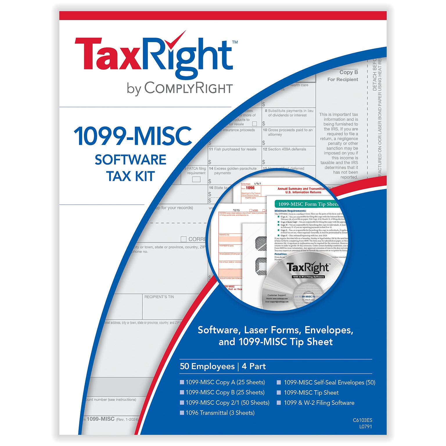 ComplyRight TaxRight 2024 1099-MISC Tax Form Tax Forms, Envelopes, TipSheet & Software, 4-Part, 50/Pack (SC6103ES)