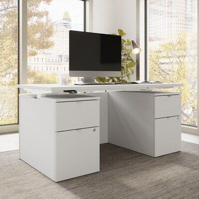 Bush Business Furniture Stratus 60W Electric Adjustable Standing Desk with Drawers and Panel, White (SUT011WH)