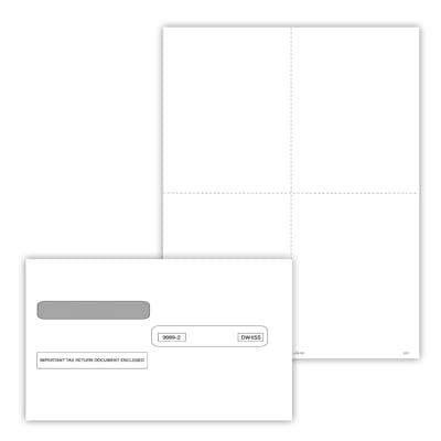 ComplyRight 2024 W-2 Tax Form Envelopes/Recipient Copy Only (No Backer), 1-Part, 4-Up, 50/Pack (5221