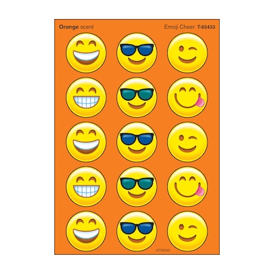 Trend Enterprises Emoji Cheer Orange Scent Stickers, Assorted Colors, 60 Stickers/Pack, 6 Packs/Bundle (T-83433)