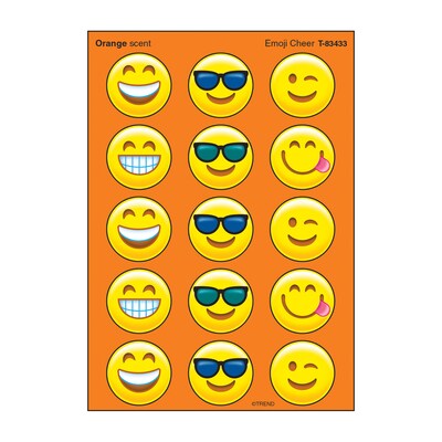 Trend Enterprises Emoji Cheer Orange Scent Stickers, Assorted Colors, 60 Stickers/Pack, 6 Packs/Bundle (T-83433)