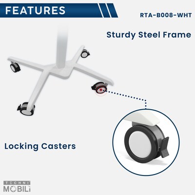 Techni Mobili Mobile Laptop Stand with Lockable Wheels, White (RTA-B008-WHT)