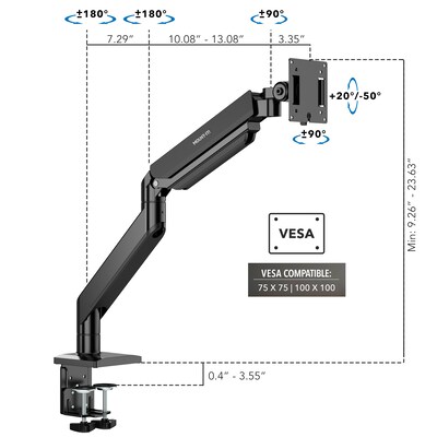 Mount-It! Adjustable Single Monitor Desk Mount with Gas Spring Arm, Up to 57" Monitor, Black (MI-4891)
