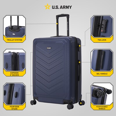 US Army FOX PRO 28 Hardside Suitcase, 4-Wheeled Spinner, TSA Checkpoint Friendly, Blue (USLFPRO00L-