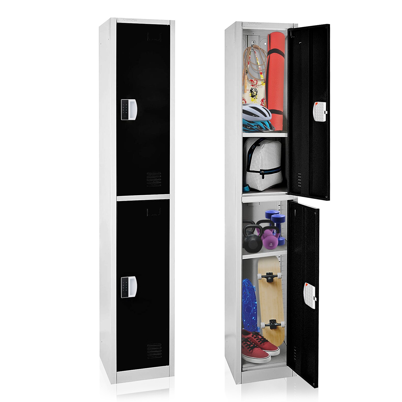 AdirOffice 72H 2-Tier Black Storage Locker (ADI629-202-BLK-DL)