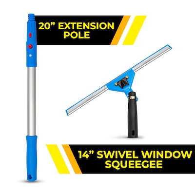 Gritt Commercial Window Washing Kit with 14" Swivel Window Squeegee and 20" Pole (GRI131)