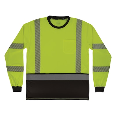 Ergodyne GloWear 8371BK High Visibility Long Sleeve Black Bottom T-Shirt, ANSI Type R Class 3, Lime, Large (22294)