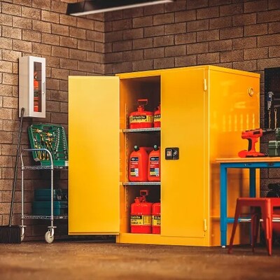 Global Industrial Flammable Cabinet, 90 Gallon Capacity, 43W x 34D x 65H, Yellow (237292)