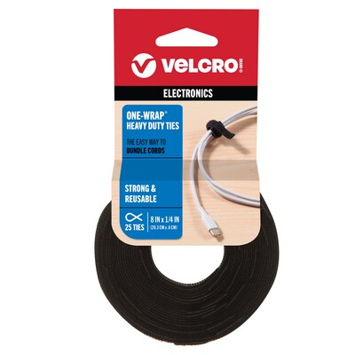 Velcro Brand One-Wrap Thin Cable Ties 1/4 x 8, Black, 25/Pack (91141)
