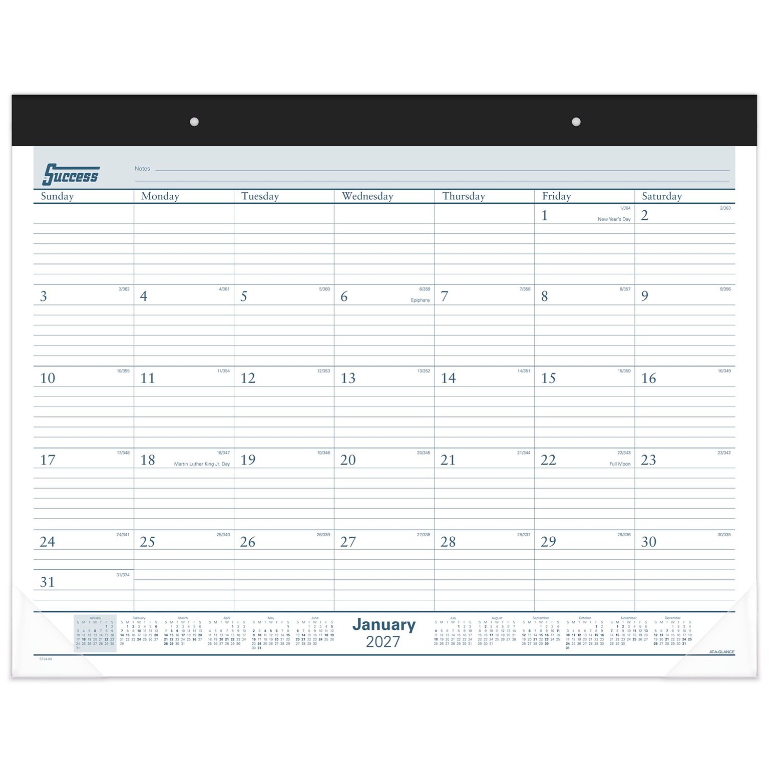 2027 AT-A-GLANCE Success 21.75 x 17 Monthly Desk Pad Calendar, White/Blue (ST24-00-27)