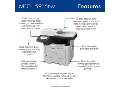 Brother MFC-L5915DW Business Wireless Black & White Laser, All-In-One, Print, Scan, Copy, Fax