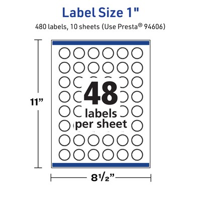 Avery TrueBlock Laser/Inkjet Burst Multipurpose Labels, 1", White, 480/Pack (94606)