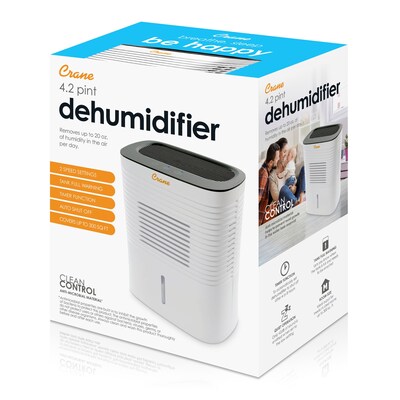 Crane 4.2 Pint Compact Dehumidifier for Small to Medium Rooms, White (EE-1000)