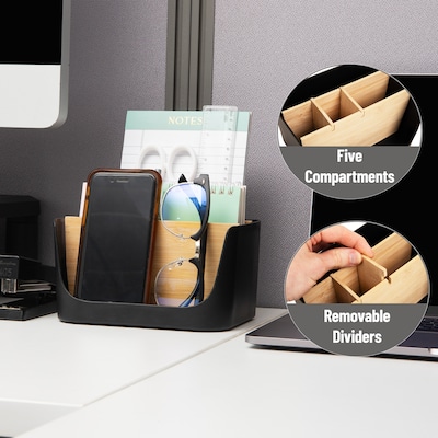 Mind Reader 5-Compartment Plastic Desk Organizer, Black (SLORG-BLK)