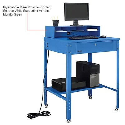 Global Industrial Flat Surfaced Shop Desk w/ Pigeonhole Riser, 34-1/2"W x 30"D, Blue (319355)