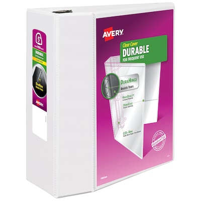 Avery Durable 5 3-Ring View Binders, EZD Ring, White (09901)