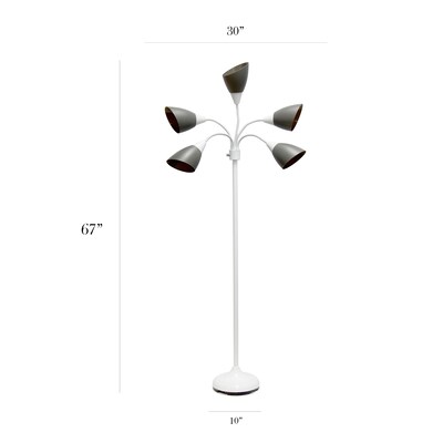 Simple Designs 67" White Metal Medusa Floor Lamp with 5 Adjustable Gray Cone Shades (LF2006-GOW)