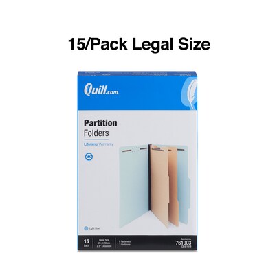 Quill Brand® Recycled Pressboard Classification Folders, 2-Partitions, 6-Fasteners, Legal, Lt Blue, 15/Box (761903)